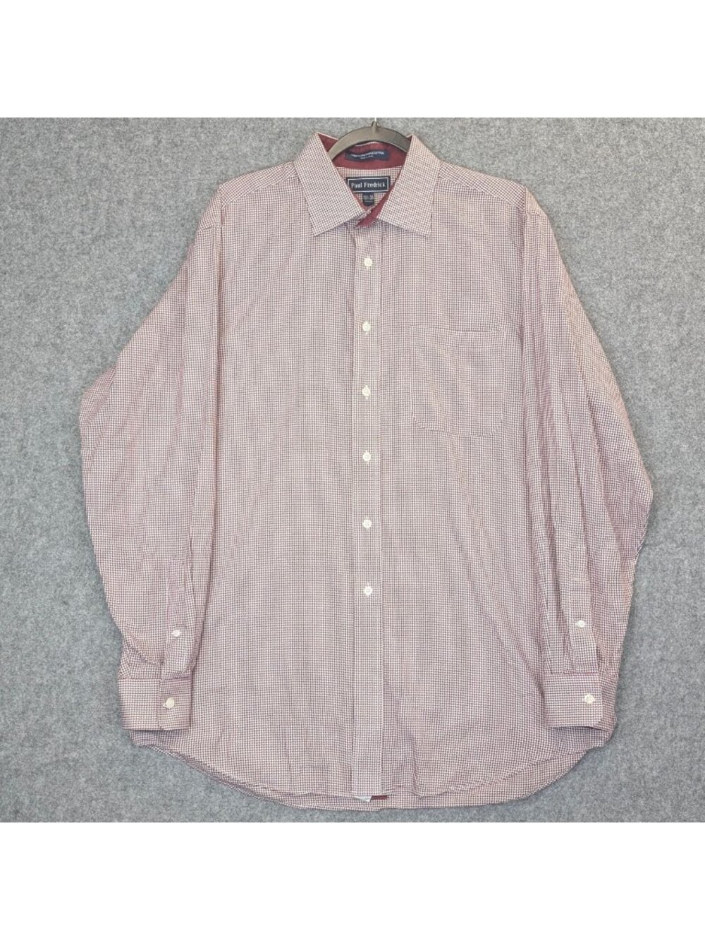 Paul Fredrick Mens Dress Shirt 16.5 35 Maroon White Button Up Long Sleeve